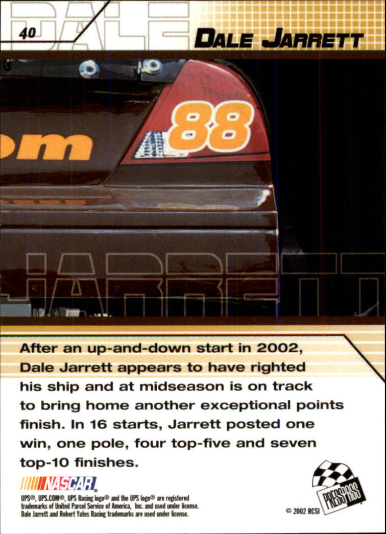 2002 Press Pass Stealth #40 Dale Jarrett back image