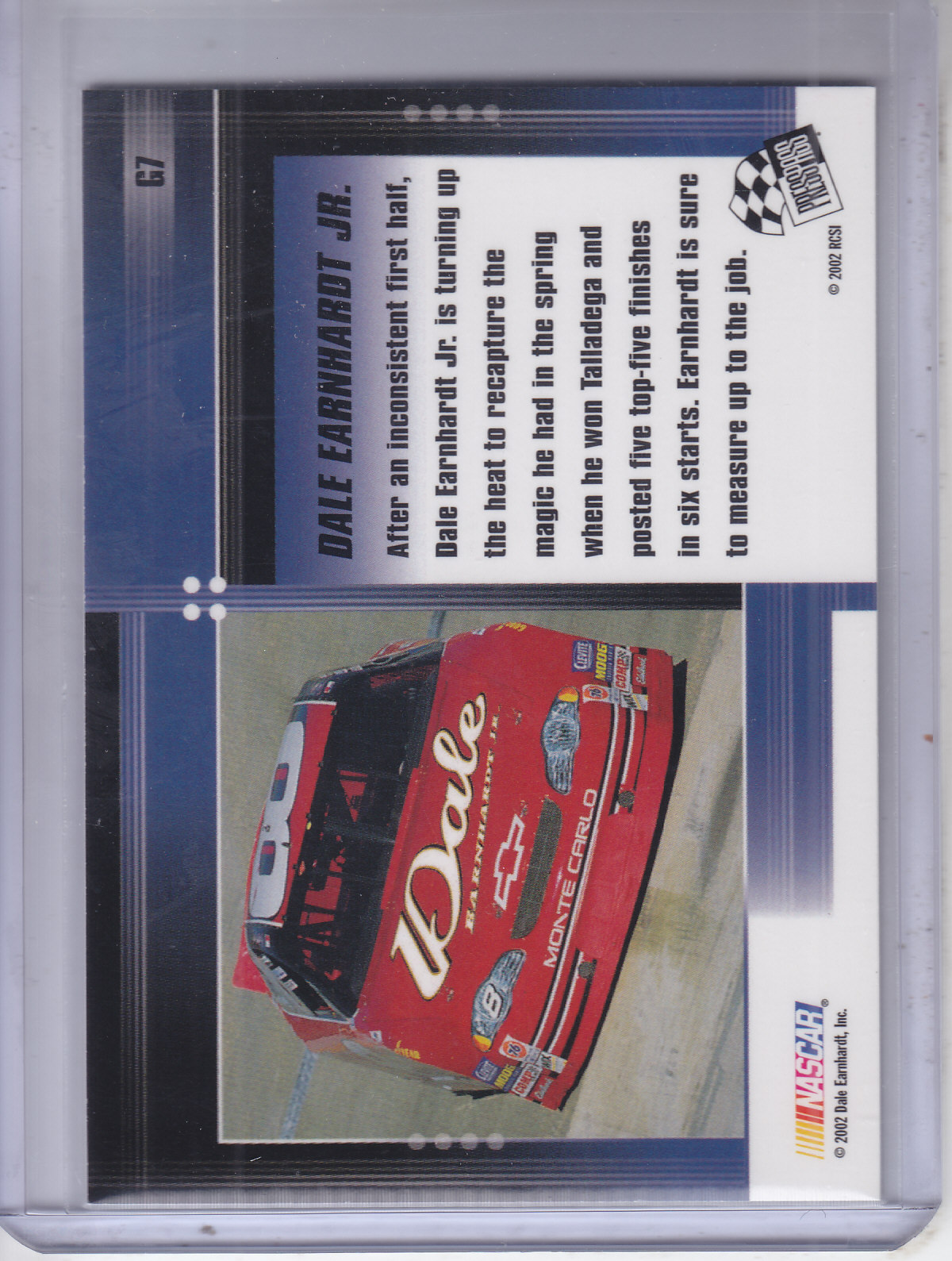 2002 Press Pass Optima Gold #7 Dale Earnhardt Jr. back image