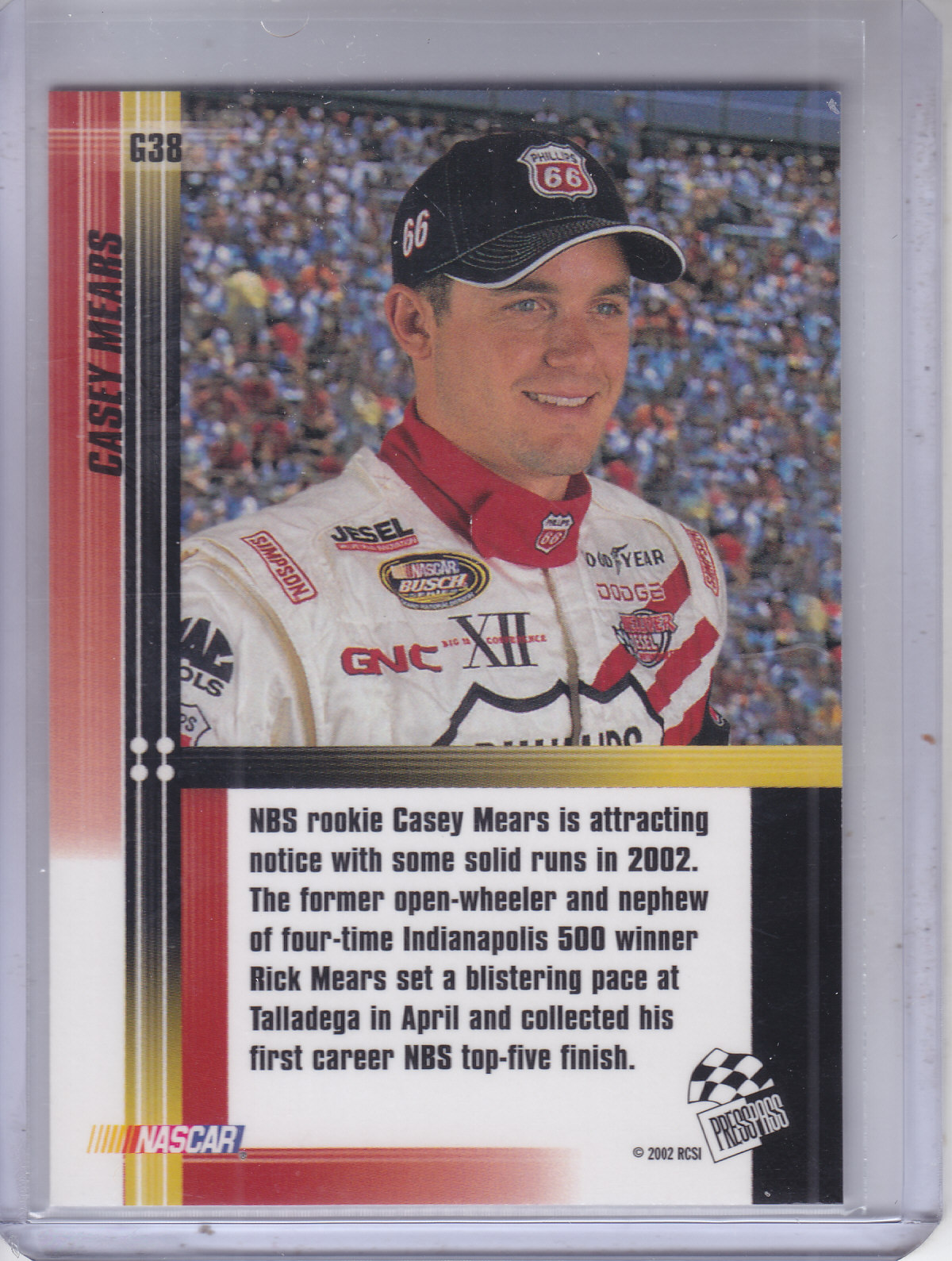 2002 Press Pass Optima Gold #38 Casey Mears back image