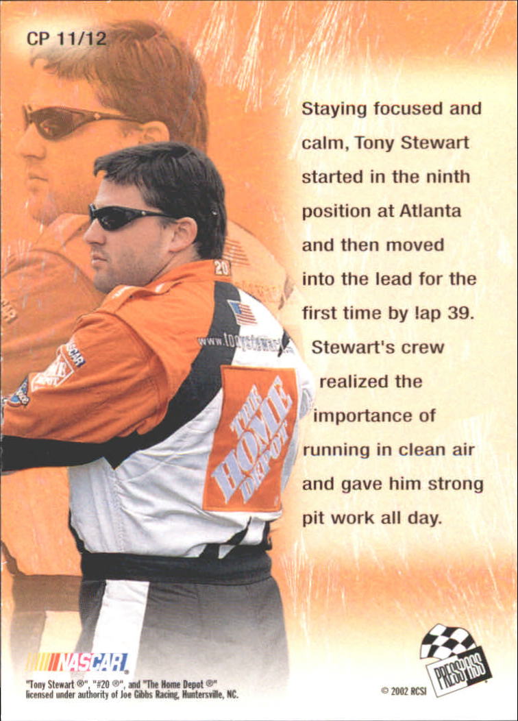 2002 Press Pass Optima Cool Persistence #CP11 Tony Stewart back image
