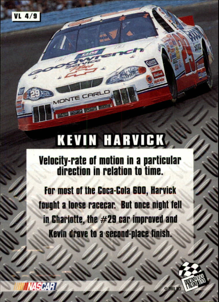 2002 Press Pass Velocity #VL4 Kevin Harvick back image