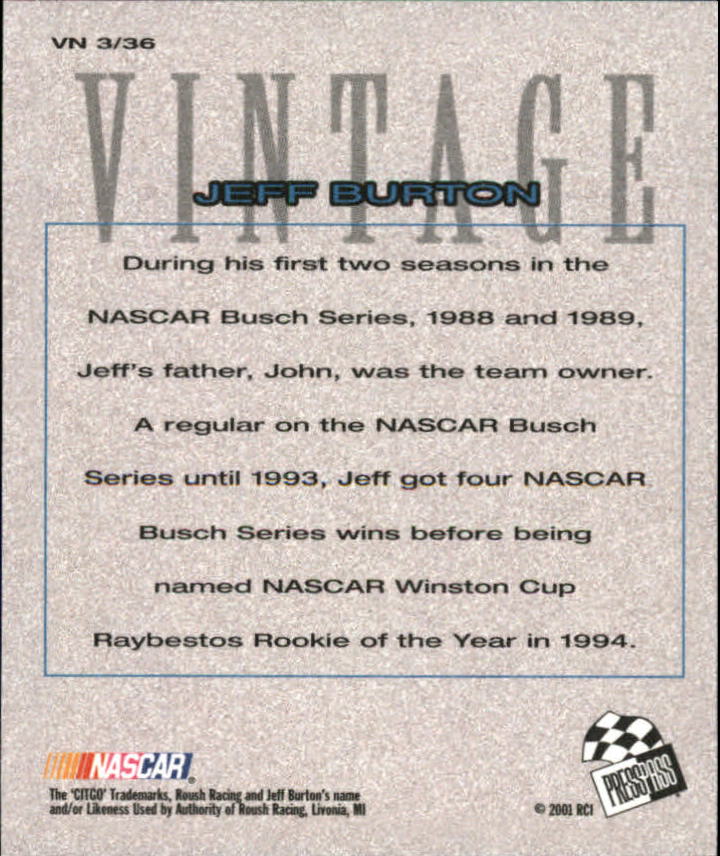2002 Press Pass Vintage #VN3 Jeff Burton back image