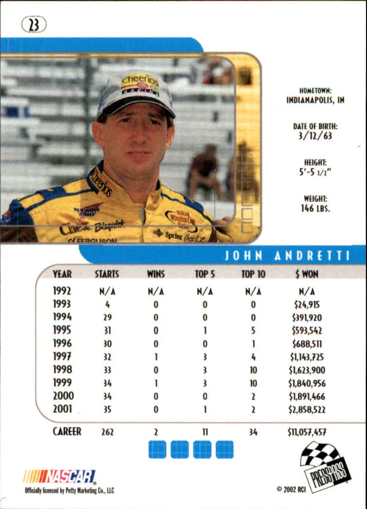 2002 Press Pass Eclipse #23 John Andretti back image