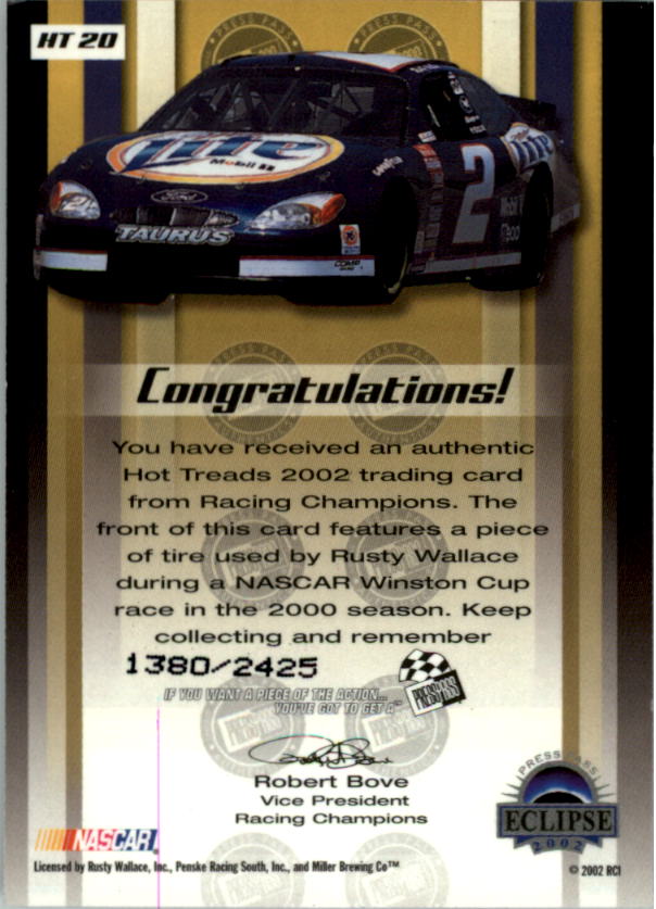 2002 Press Pass Hot Treads #HT20 Rusty Wallace's Car/2425 back image