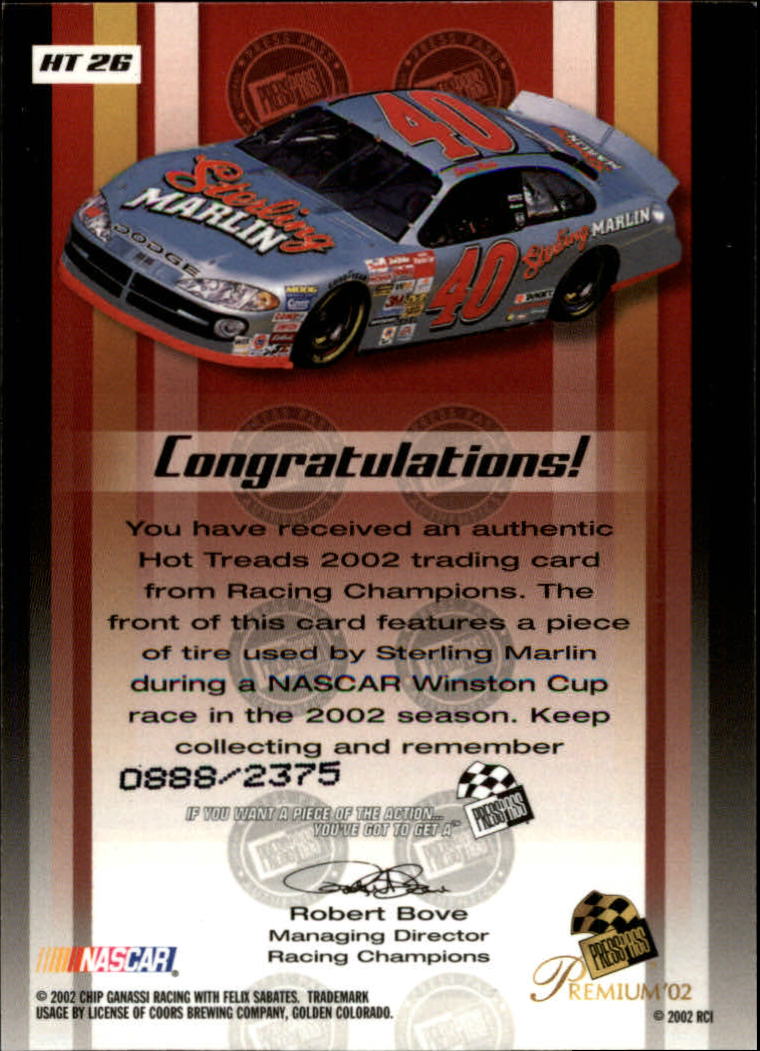 2002 Press Pass Hot Treads #HT26 Sterling Marlin's Car/2375 back image