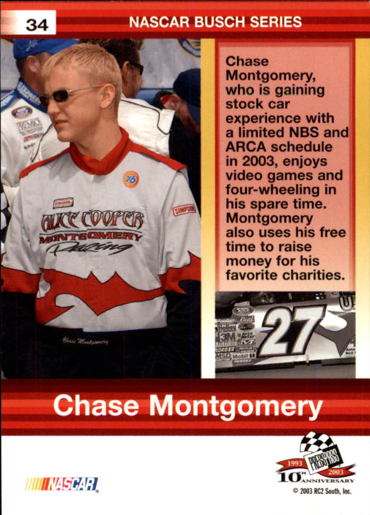 2003 Press Pass Optima #34 Chase Montgomery RC back image