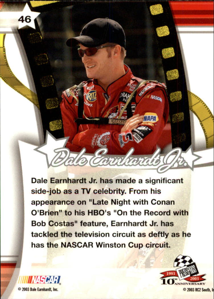 2003 Press Pass Optima #46 Dale Earnhardt Jr. TV back image