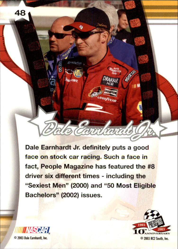 2003 Press Pass Optima #48 Dale Earnhardt Jr. Magazines back image