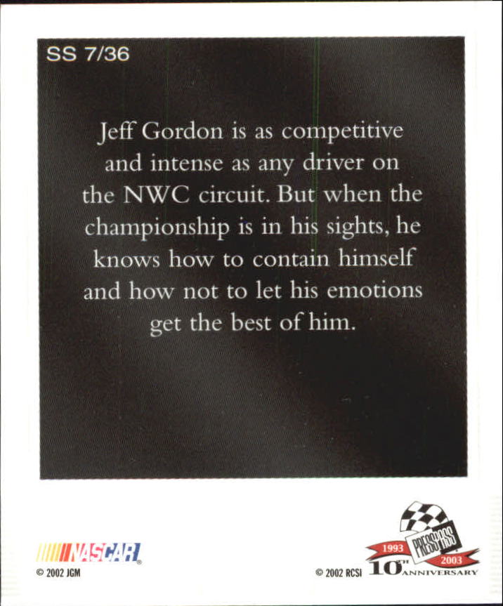 2003 Press Pass Snapshots #SN7 Jeff Gordon back image