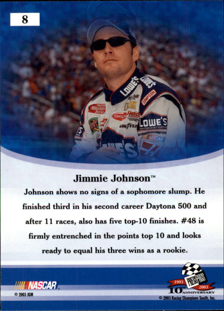 2003 VIP #8 Jimmie Johnson back image