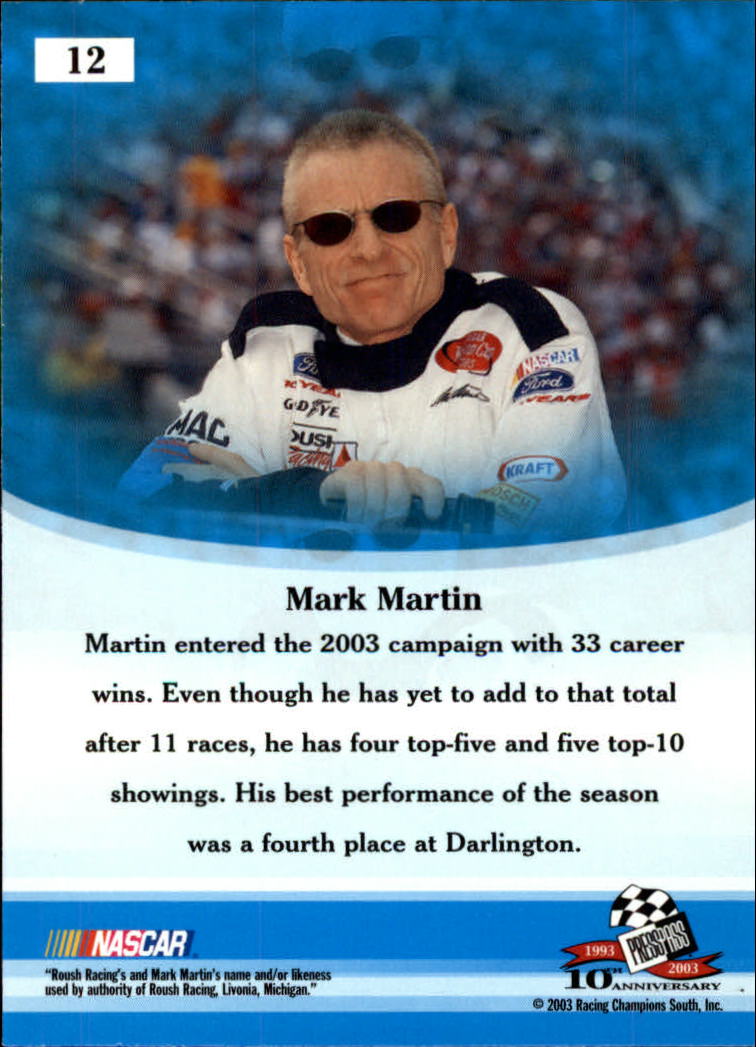 2003 VIP #12 Mark Martin back image