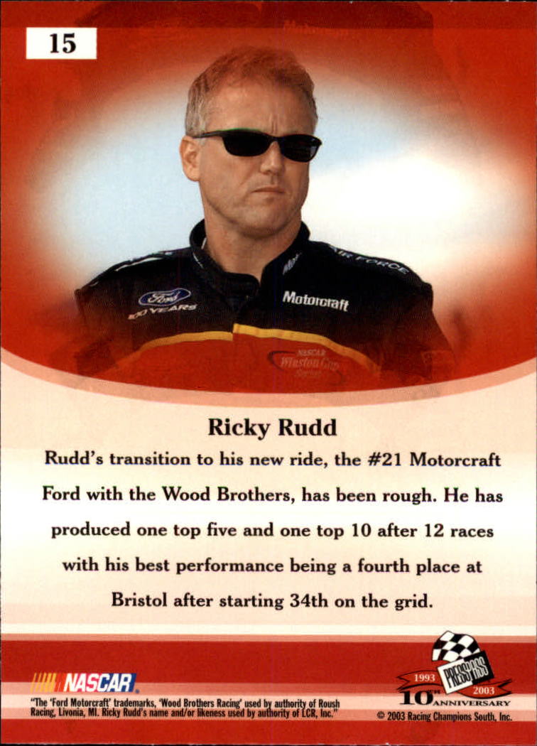 2003 VIP #15 Ricky Rudd back image