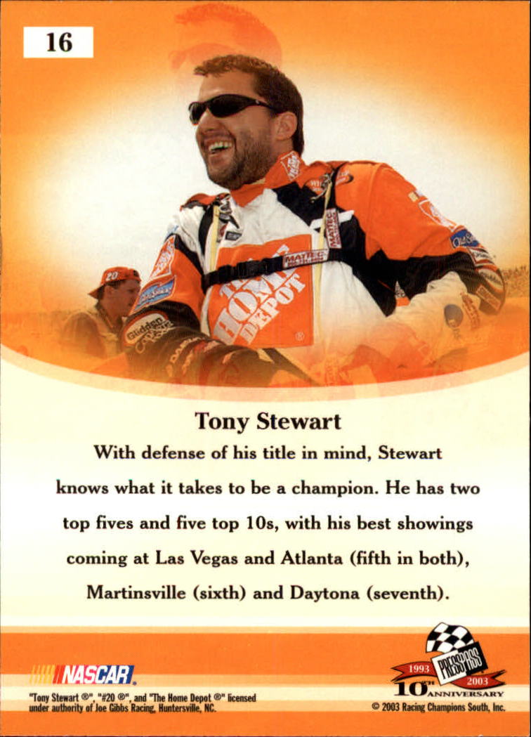 2003 VIP #16 Tony Stewart back image