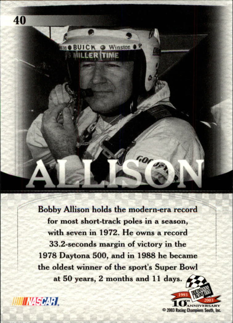 2003 VIP #40 Bobby Allison LEG back image