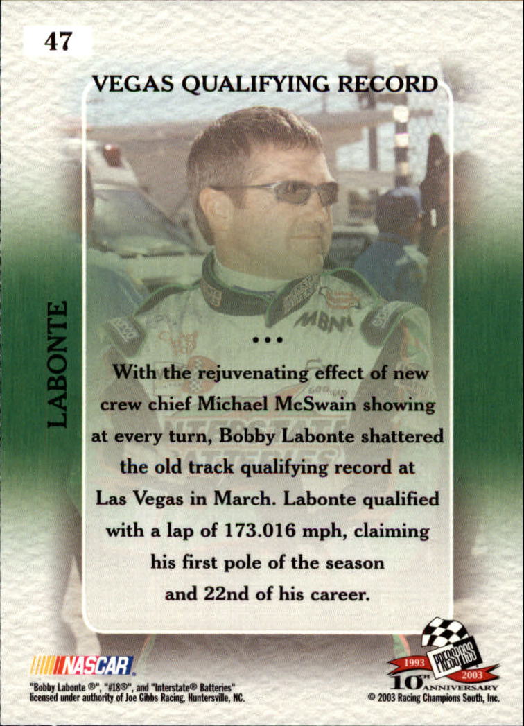 2003 VIP #47 Bobby Labonte HR back image