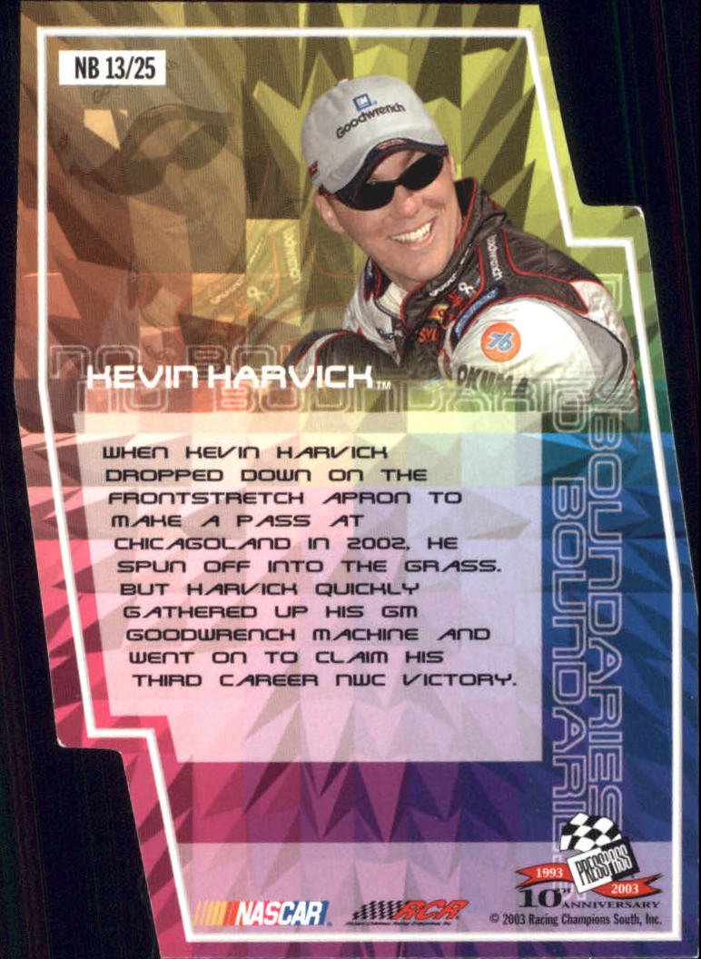 2003 Press Pass Stealth No Boundaries #NB13 Kevin Harvick back image