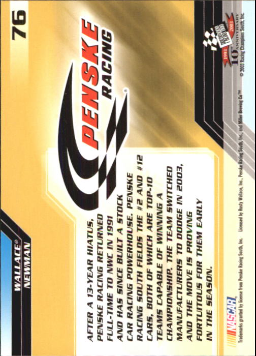 2003 Press Pass Trackside #76 R.Wallace/R.Newman TM back image
