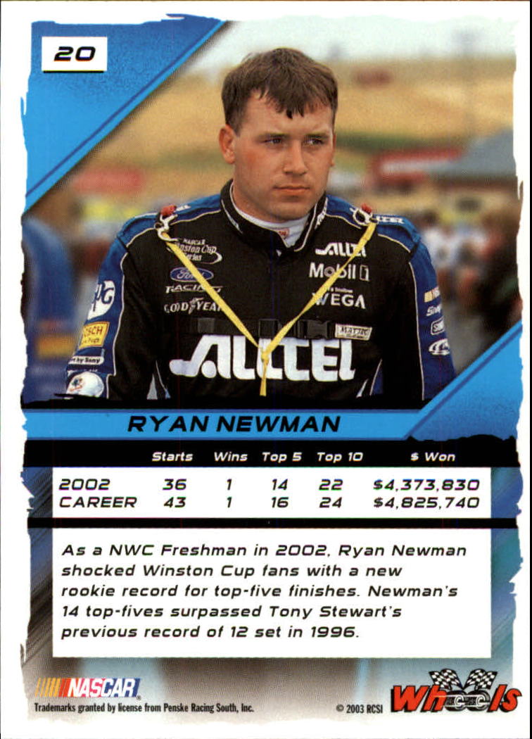 2003 Wheels High Gear #20 Ryan Newman back image