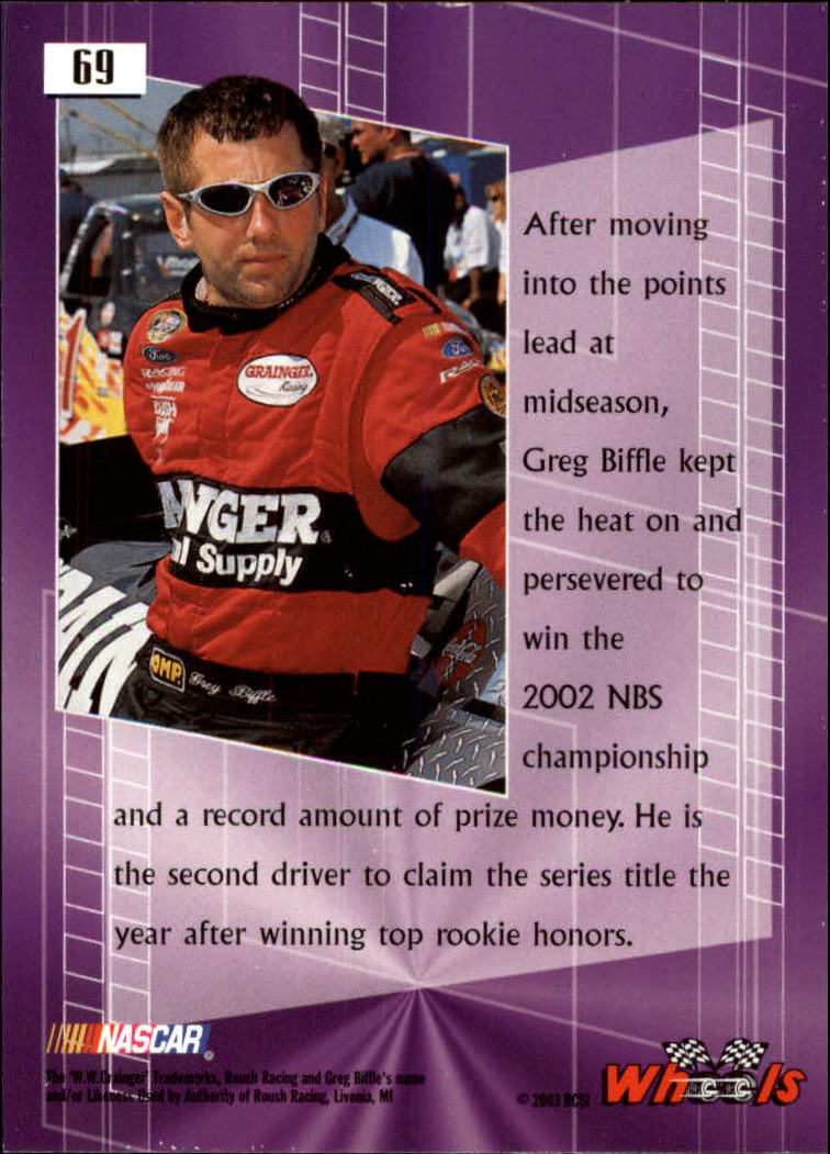 2003 Wheels High Gear #69 Greg Biffle NA back image