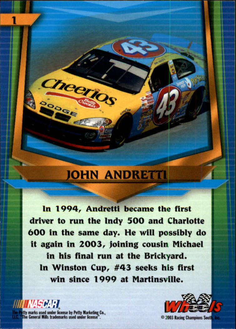 2003 Wheels American Thunder #1 John Andretti back image
