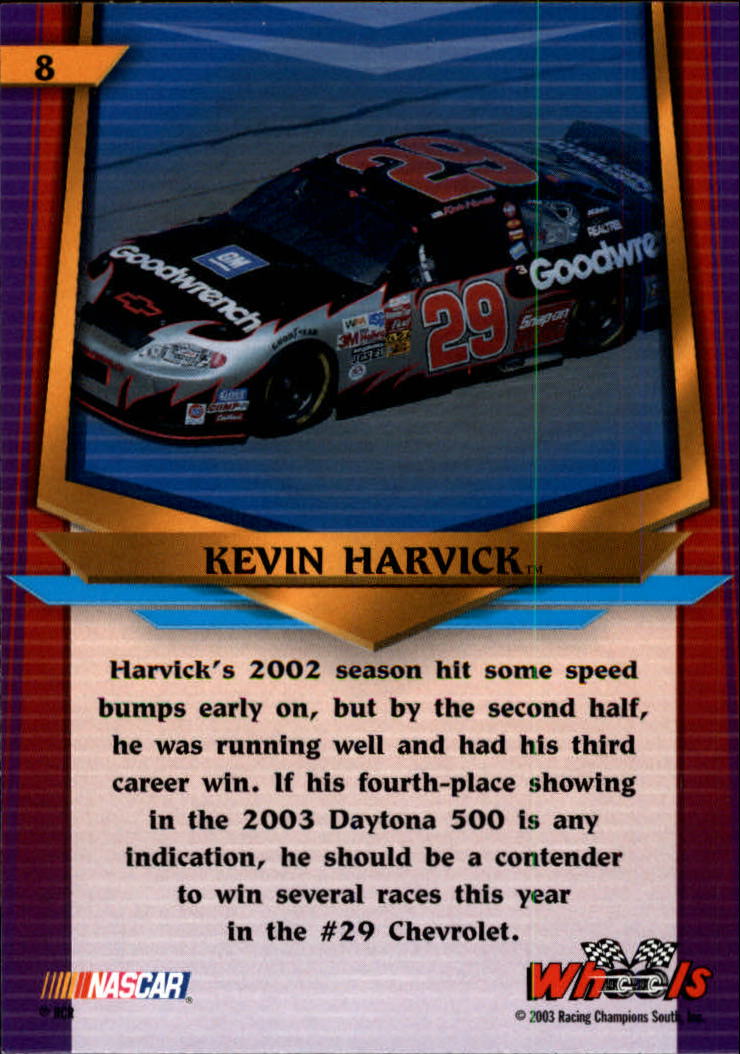 2003 Wheels American Thunder #8 Kevin Harvick back image
