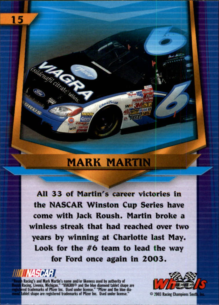 2003 Wheels American Thunder #15 Mark Martin back image