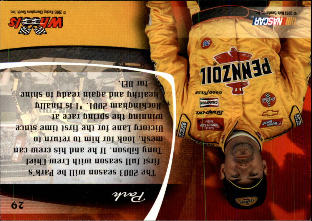 2003 Wheels American Thunder #29 Steve Park DT back image