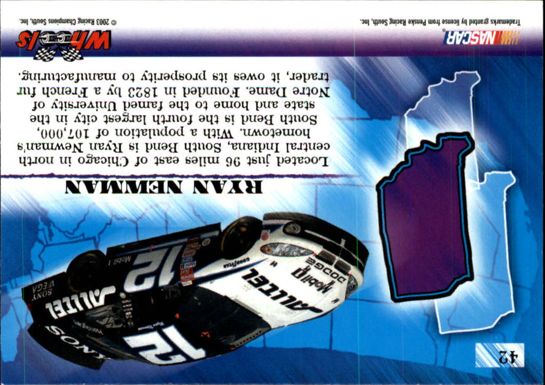 2003 Wheels American Thunder #42 Ryan Newman CC back image