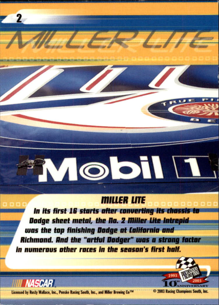2003 Press Pass Stealth #2 Rusty Wallace's Car back image