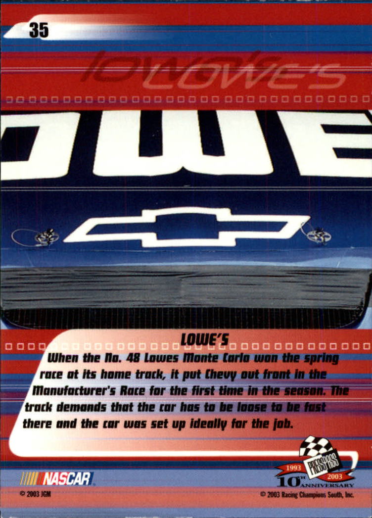 2003 Press Pass Stealth #35 Jimmie Johnson's Car back image