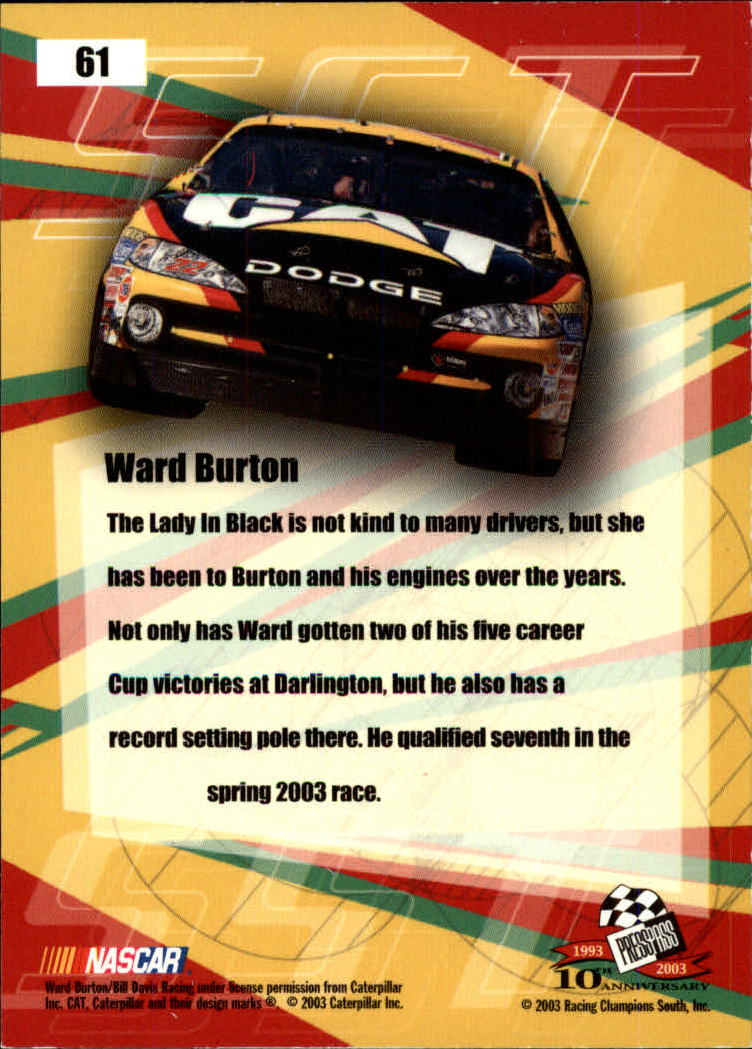 2003 Press Pass Stealth #61 Ward Burton SST back image
