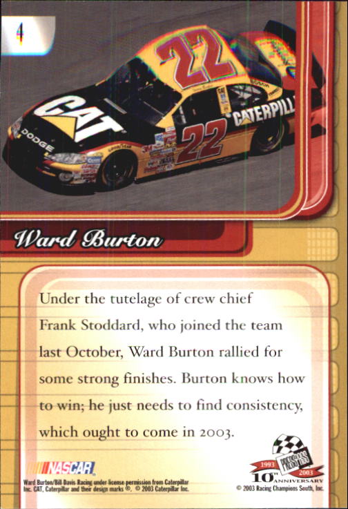 2003 Press Pass Premium #4 Ward Burton back image