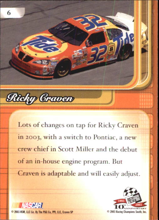2003 Press Pass Premium #6 Ricky Craven back image