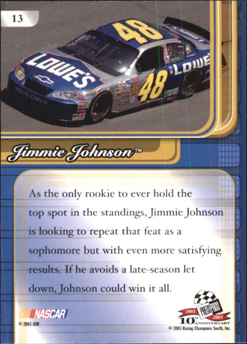 2003 Press Pass Premium #13 Jimmie Johnson back image