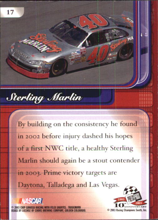 2003 Press Pass Premium #17 Sterling Marlin back image