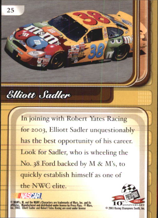 2003 Press Pass Premium #25 Elliott Sadler back image