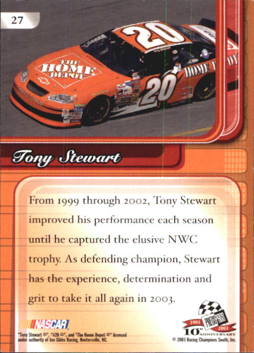 2003 Press Pass Premium #27 Tony Stewart back image