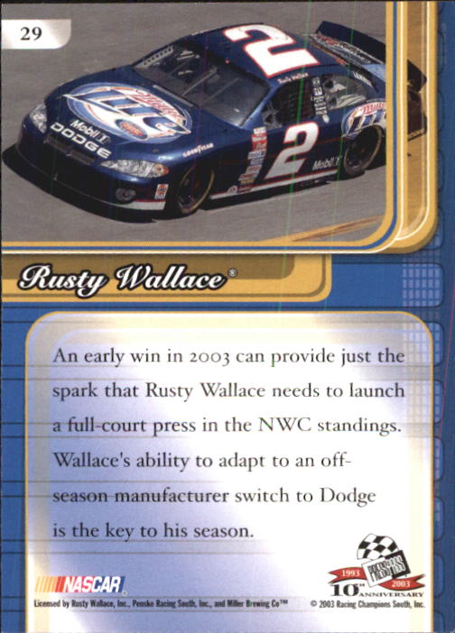 2003 Press Pass Premium #29 Rusty Wallace back image