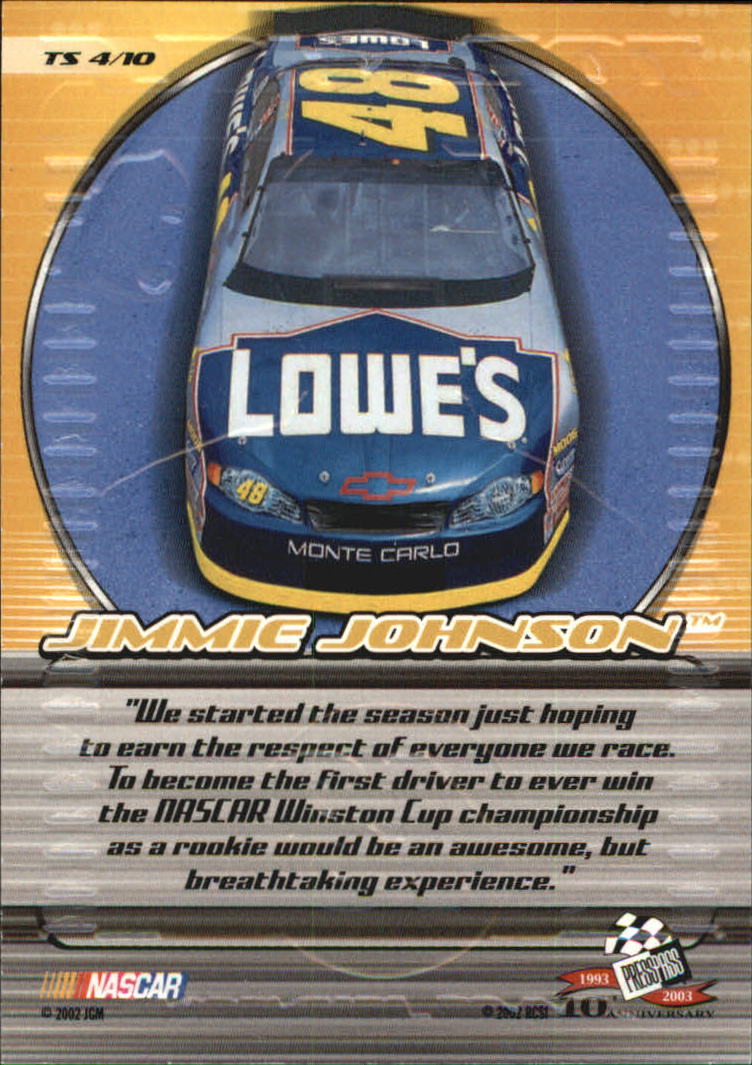 2003 Press Pass Top Shelf #TS4 Jimmie Johnson back image