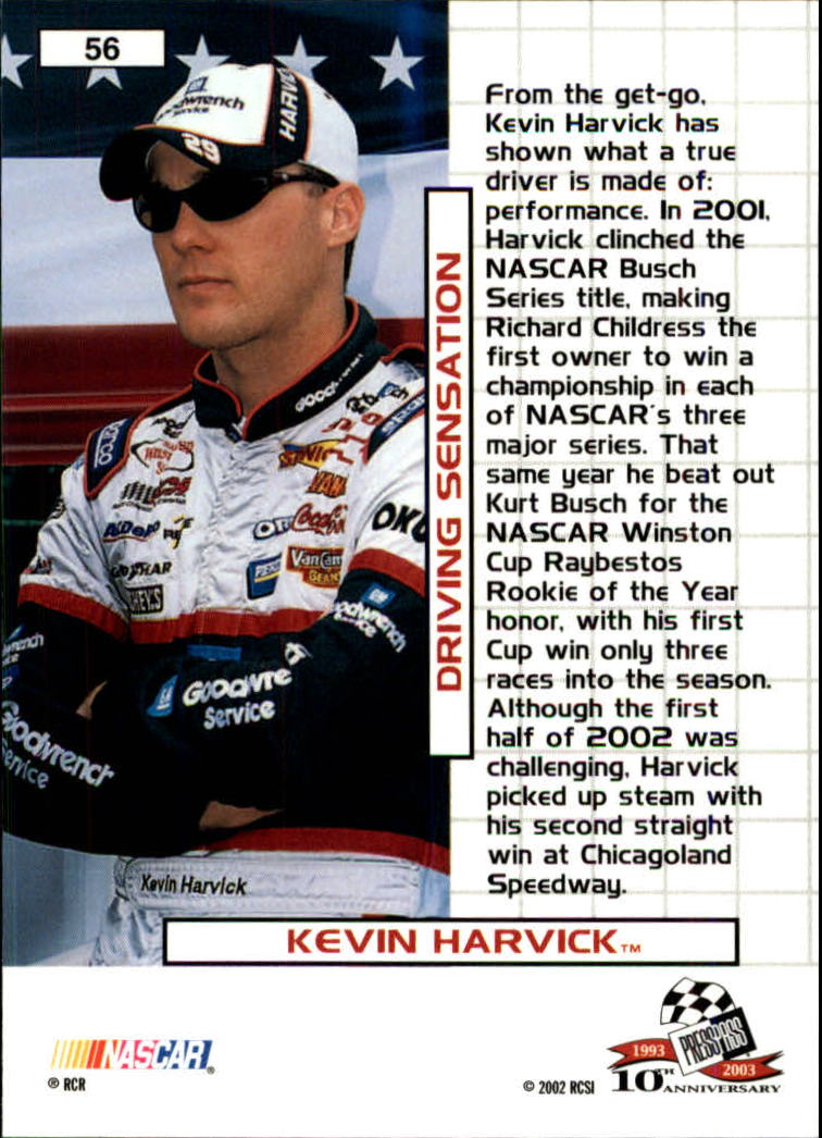 2003 Press Pass #56 Kevin Harvick DS back image