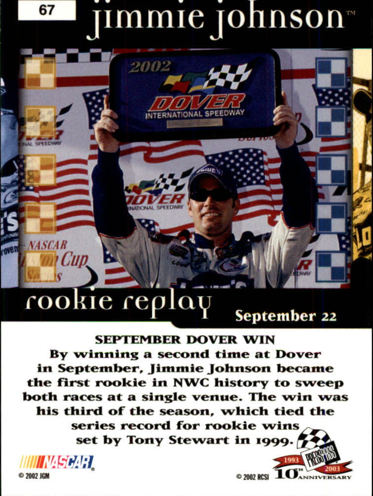 2003 Press Pass #67 J.Johnson Dover Sept RR back image
