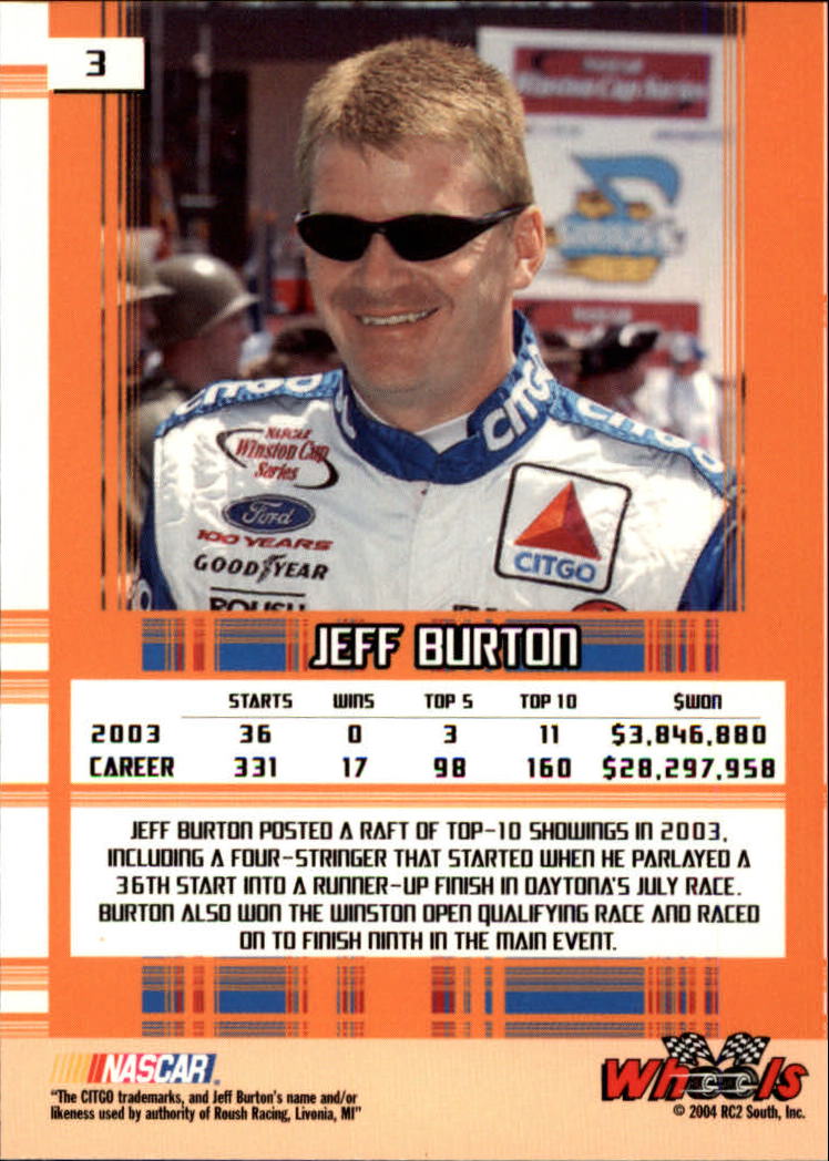 2004 Wheels High Gear #3 Jeff Burton back image