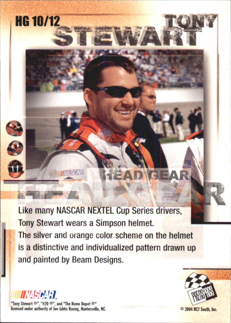 2004 VIP Head Gear #HG10 Tony Stewart back image