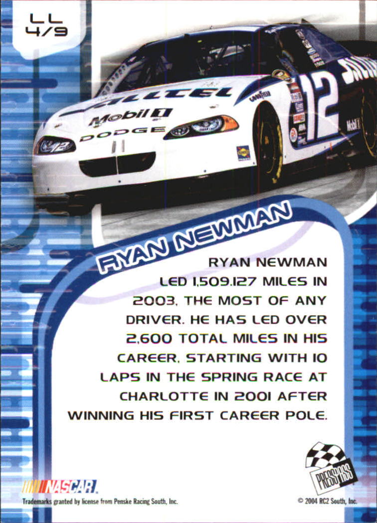 2004 VIP Lap Leaders #LL4 Ryan Newman back image