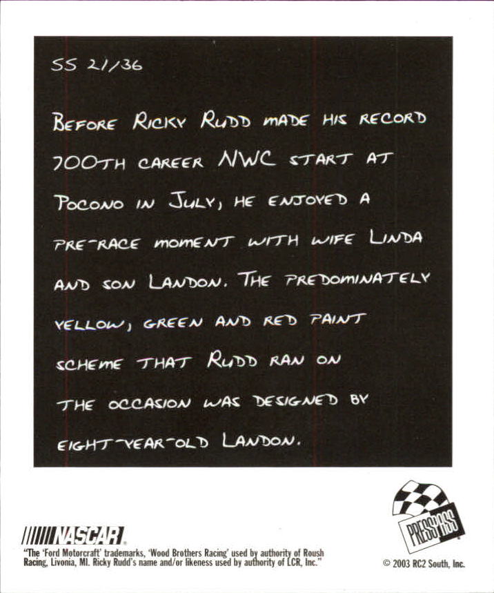 2004 Press Pass Snapshots #SN21 Ricky Rudd back image