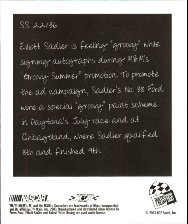 2004 Press Pass Snapshots #SN22 Elliott Sadler back image