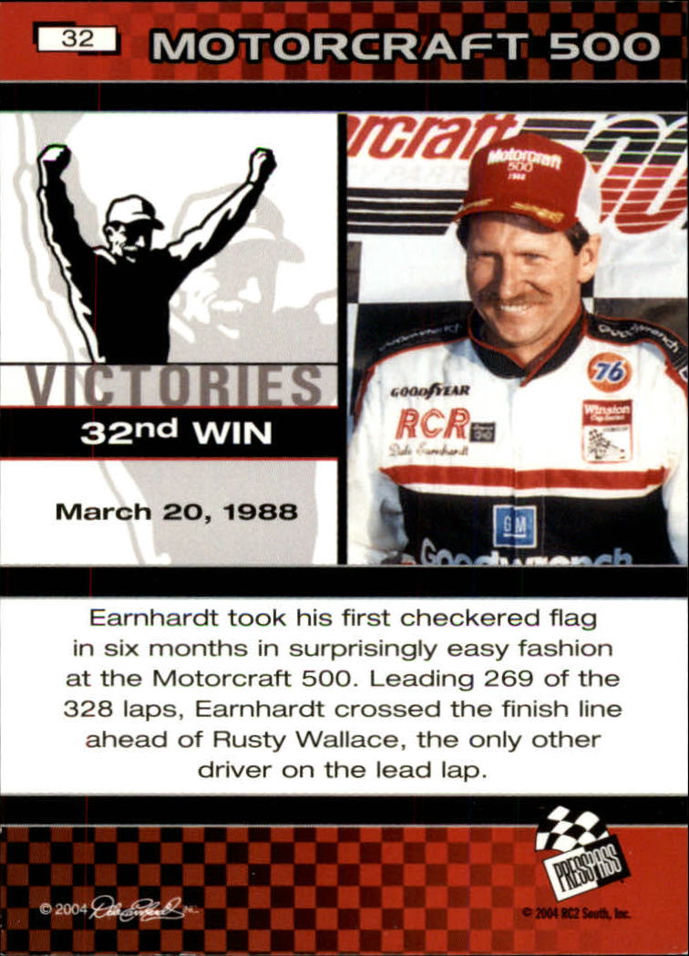 2004 Press Pass Dale Earnhardt The Legacy Victories #32 Dale Earnhardt back image