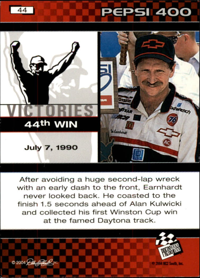 2004 Press Pass Dale Earnhardt The Legacy Victories #44 Dale Earnhardt back image