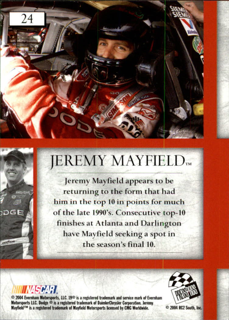 2004 VIP #24 Jeremy Mayfield back image