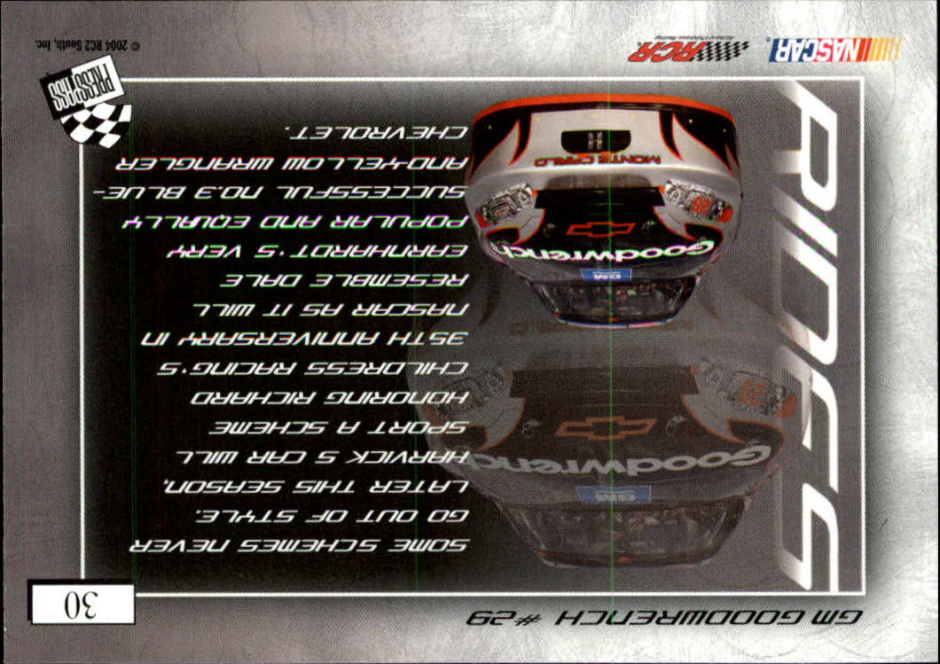 2004 VIP #30 Kevin Harvick's Car R back image